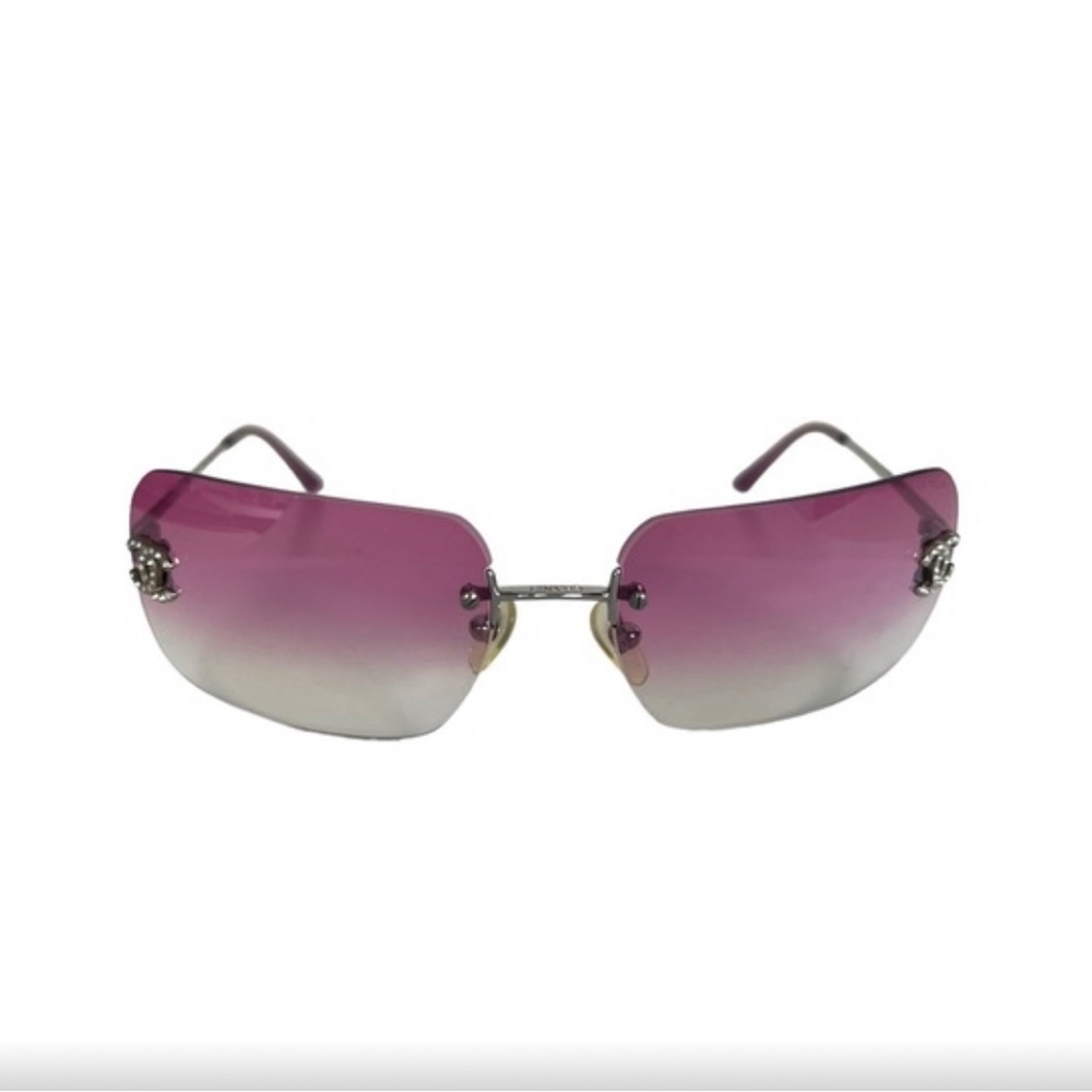 Chanel CC Rhinestone Logo Rimless Sunglasses - Picture 2 of 12